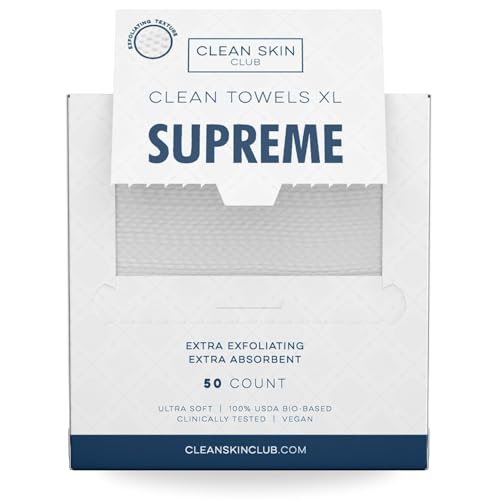 Clean Skin Club Clean Towels XL™, 100% USDA Biobased Face Towel, Disposable Face Towelette, Eczema Association Accepted, Makeup Remover Dry Wipes, Ultra Soft, 50 Ct, 1 Pack