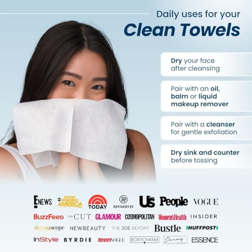 Clean Skin Club Clean Towels XL™, 100% USDA Biobased Face Towel, Disposable Face Towelette, Eczema Association Accepted, Makeup Remover Dry Wipes, Ultra Soft, 50 Ct, 1 Pack