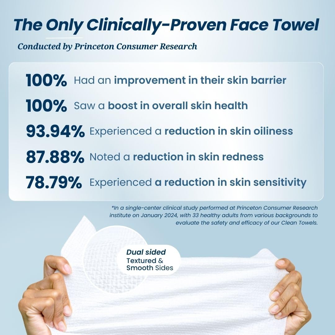 Clean Skin Club Clean Towels XL™, 100% USDA Biobased Face Towel, Disposable Face Towelette, Eczema Association Accepted, Makeup Remover Dry Wipes, Ultra Soft, 50 Ct, 1 Pack